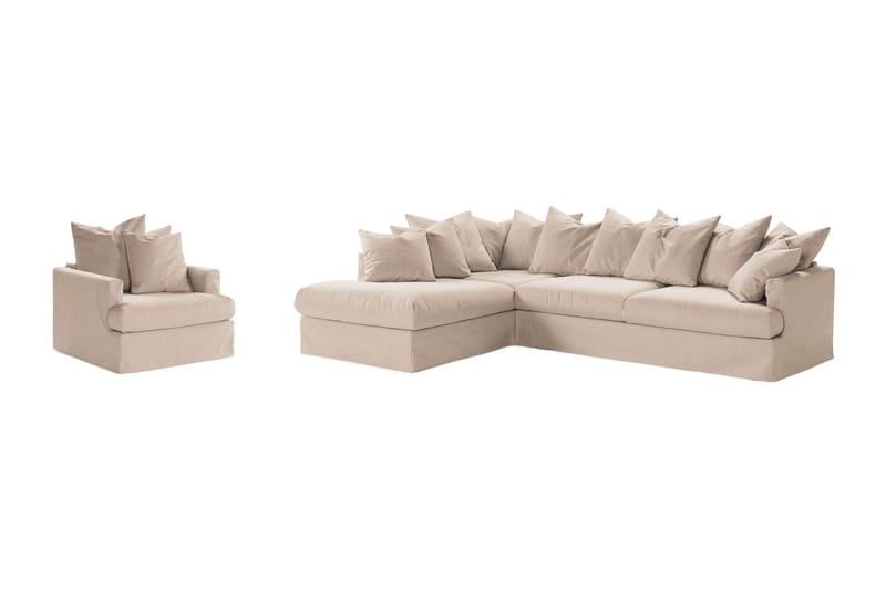 Menard Soffgrupp 4-sits Vänstervänd L-formad Schäslongsoffa + Fåtölj i Tyg - Beige - Möbler - Soffa - Divansoffor & schäslongsoffa