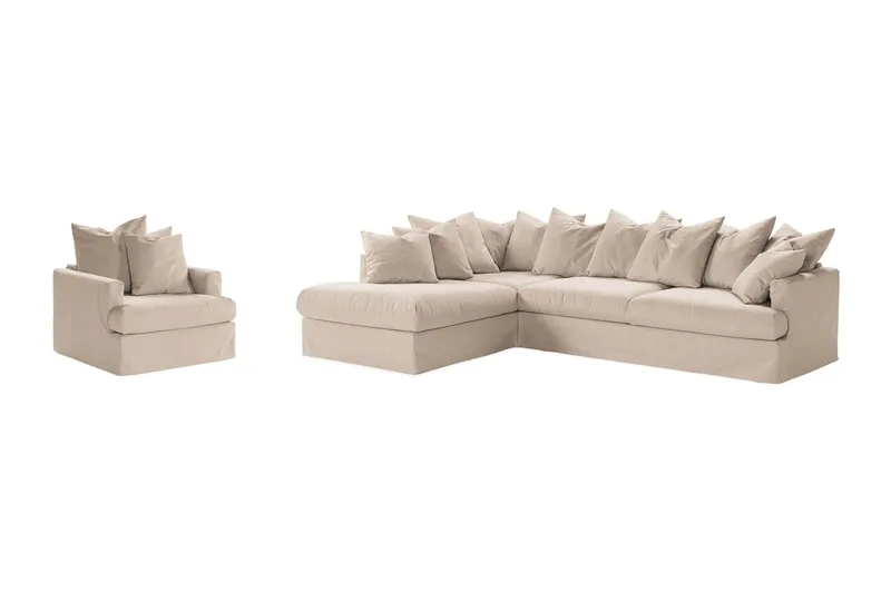 Menard Soffgrupp 4-sits Vänstervänd L-formad Schäslongsoffa + Fåtölj i Tyg - Beige - Möbler - Soffa - Soffgrupp