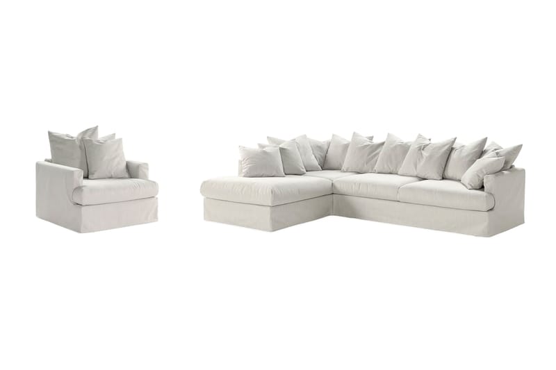 Menard Soffgrupp 4-sits Vänstervänd L-formad Schäslongsoffa + Fåtölj i Tyg - Ljusgrå - Möbler - Soffa - Divansoffor & schäslongsoffa