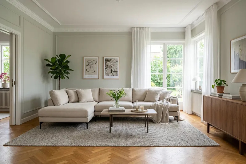 Menard Premium 5-sits Vänstervänd L-formad Djup Schäslongsoffa i Tyg - Beige - Möbler - Soffa - Divansoffor & schäslongsoffa