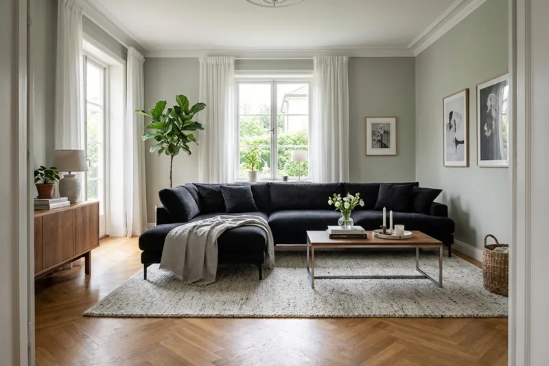 Menard Premium 5-sits Vänstervänd L-formad Djup Schäslongsoffa i Chenille - Svartt - Möbler - Soffa - Divansoffor & schäslongsoffa