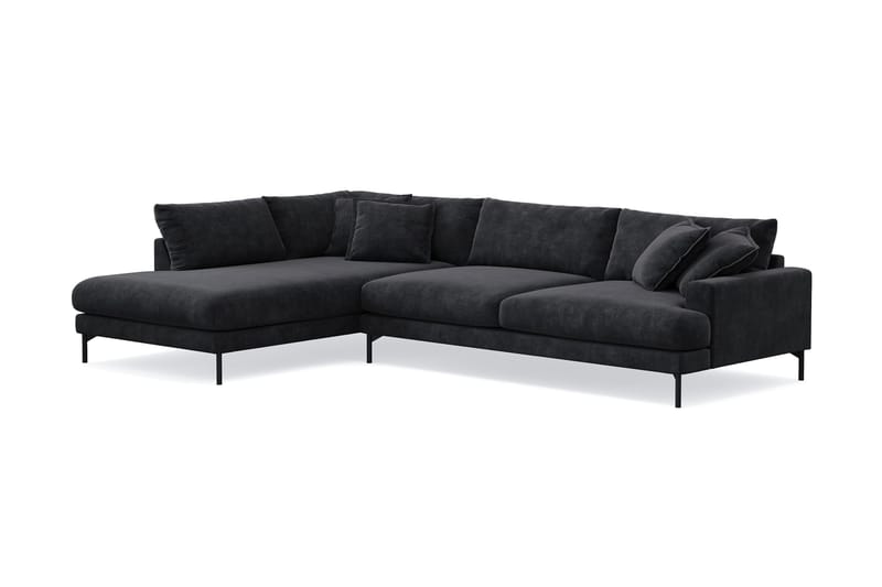 Menard Premium 5-sits Vänstervänd L-formad Djup Schäslongsoffa i Chenille - Svartt - Möbler - Soffa - Divansoffor & schäslongsoffa