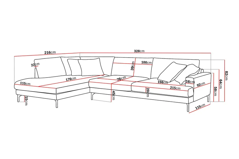 Menard Premium 5-sits Vänstervänd L-formad Djup Schäslongsoffa i Chenille - Grå - Möbler - Soffa - Divansoffor & schäslongsoffa
