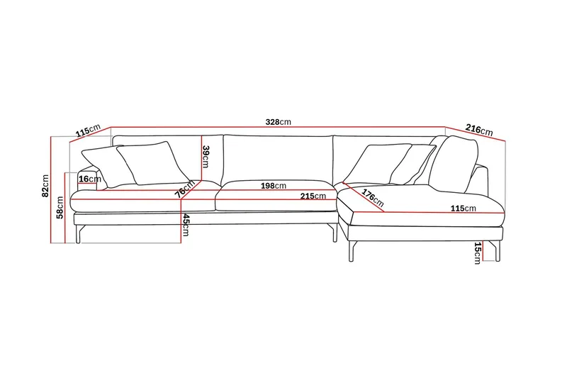 Menard Premium 5-sits Högervänd L-formad Djup Schäslongsoffa i Chenille - Grå/Blå - Möbler - Soffa - Divansoffor & schäslongsoffa