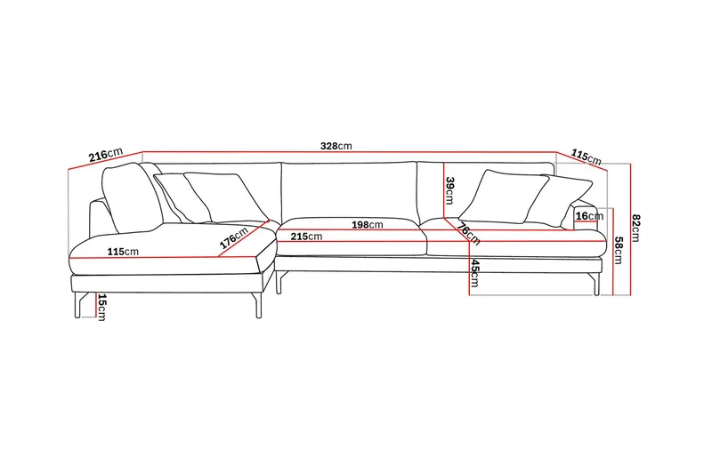 Menard Premium 5-sits Vänstervänd L-formad Djup Schäslongsoffa i Chenille - Brun - Möbler - Soffa - Divansoffor & schäslongsoffa