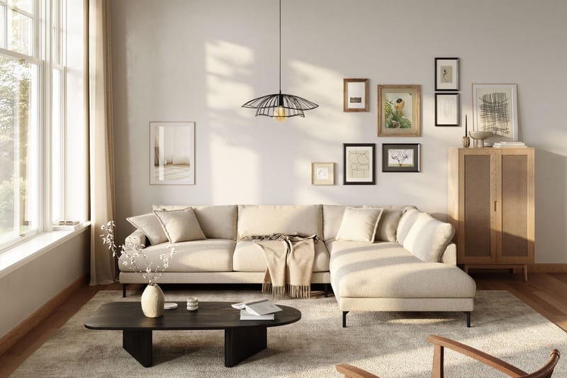 Menard Premium 5-sits Högervänd L-formad Djup Schäslongsoffa i Bouclé - Ljusbeige - Möbler - Soffa - Divansoffor & schäslongsoffa