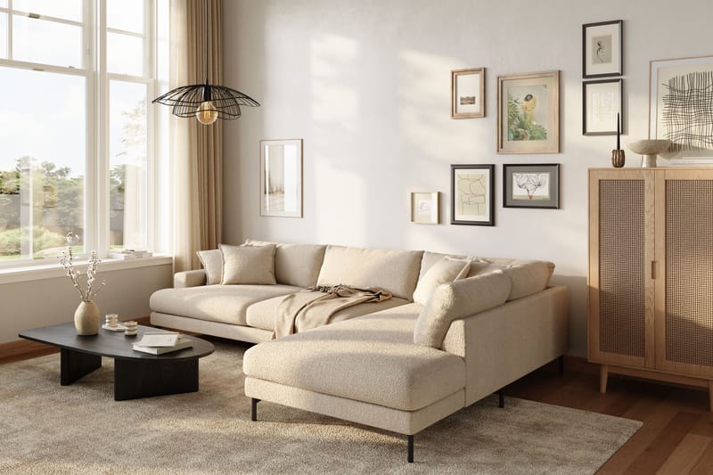 Menard Premium 5-sits Högervänd L-formad Djup Schäslongsoffa i Bouclé - Ljusbeige - Möbler - Soffa - Divansoffor & schäslongsoffa