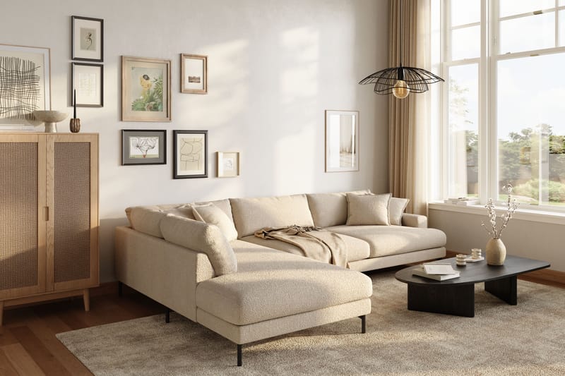 Menard Premium 5-sits Vänstervänd L-formad Djup Schäslongsoffa i Bouclé - Ljusbeige - Möbler - Soffa - Divansoffor & schäslongsoffa