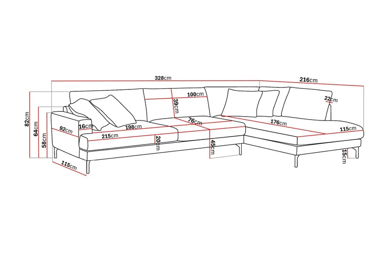 Menard Premium 5-sits Högervänd L-formad Djup Schäslongsoffa i Chenille - Grå/Blå - Möbler - Soffa - Divansoffor & schäslongsoffa