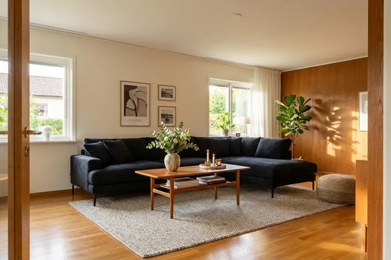 Menard Premium 5-sits Högervänd L-formad Djup Schäslongsoffa i Chenille - Svartt - Möbler - Soffa - Divansoffor & schäslongsoffa