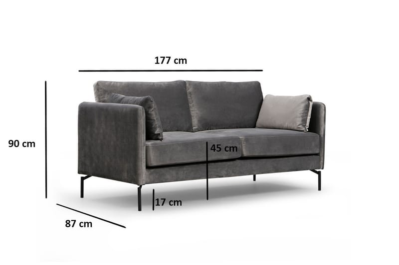 Mezonzo 2-sits Soffa - Grå - 2 sits soffa