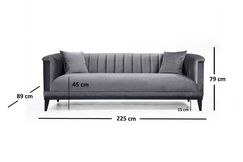 Mezonzo 3-sits Soffa - Grå - 3 sits soffa