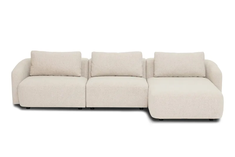 Milano 5-sits Rundad Högervänd L-soffa med Låg Rygg i Beige Boucle, undefined