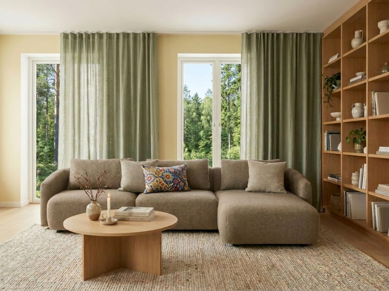 Milano 5-sits Rundad Högervänd L-soffa med Låg Rygg i Brun Boucle - Brun - Möbler - Soffa - Divansoffor & schäslongsoffa