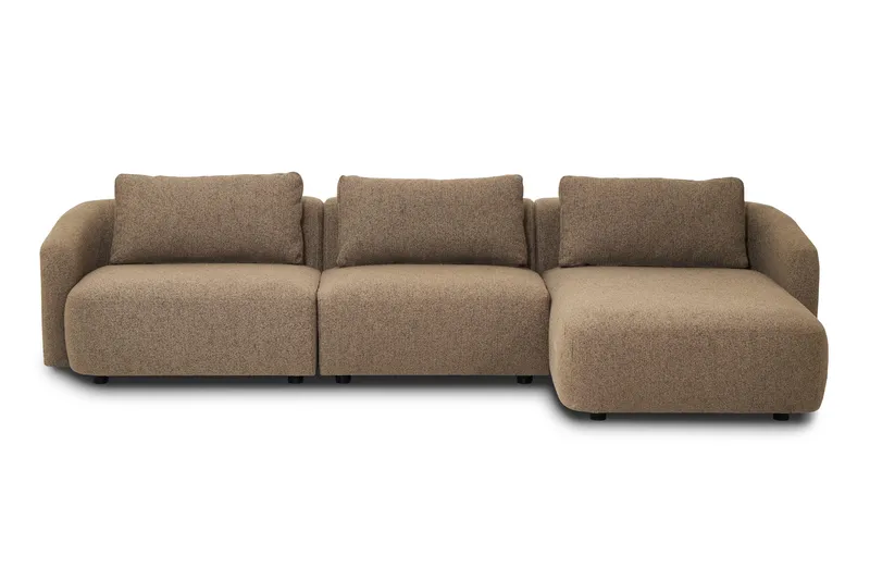 Milano 5-sits Rundad Högervänd L-soffa med Låg Rygg i Brun Boucle, undefined
