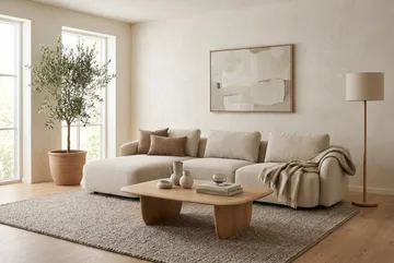 Milano 5-sits Rundad Vänstervänd L-soffa med Låg Rygg i Beige Boucle - Beige - Möbler - Soffa - Divansoffor & schäslongsoffa