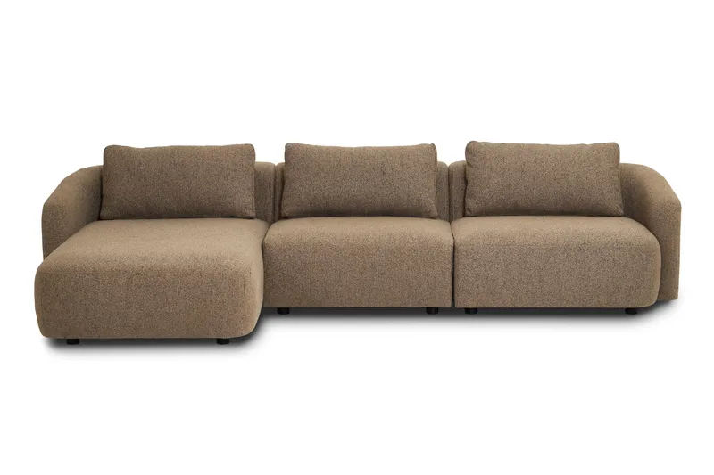 Milano 5-sits Rundad Vänstervänd L-soffa med Låg Rygg i Brun Boucle, undefined