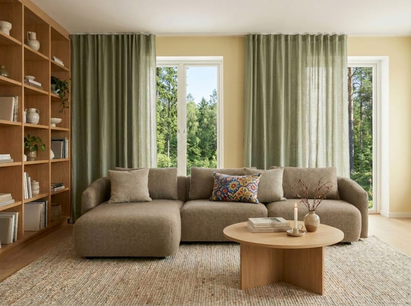 Milano 5-sits Rundad Vänstervänd L-soffa med Låg Rygg i Brun Boucle - Möbler - Soffa - Divansoffor & schäslongsoffa