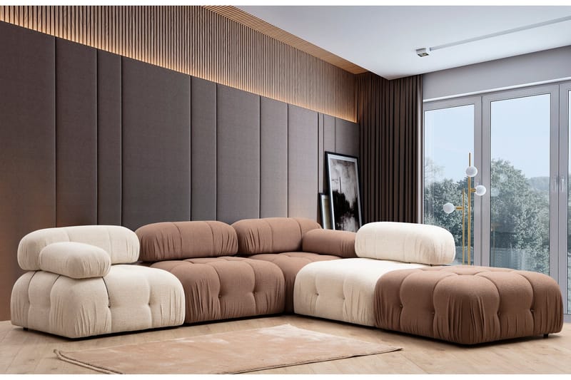 Belgin Högermodul / Fåtölj 95 cm med fasta armstöd och repdetaljer - Cream - Möbler - Soffa - Modulsoffor - Övriga moduler till modulsoffa