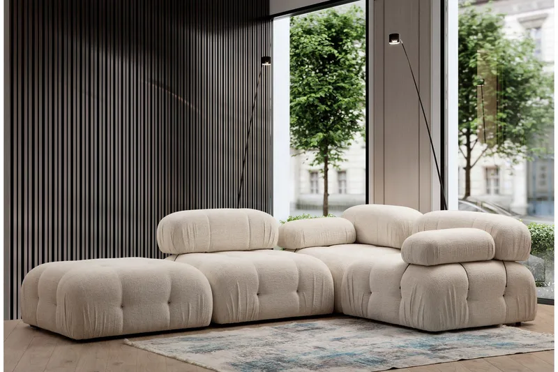 Belgin Högermodul / Fåtölj 95 cm med fasta armstöd och repdetaljer - Cream - Möbler - Soffa - Modulsoffor - Övriga moduler till modulsoffa
