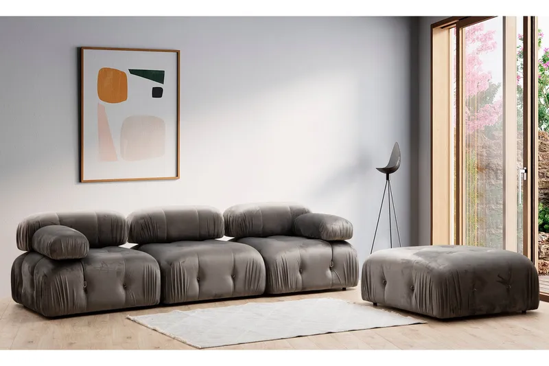 Belgin Högermodul / Fåtölj 95 cm med fasta armstöd och repdetaljer - Grå - Möbler - Soffa - Modulsoffor - Övriga moduler till modulsoffa