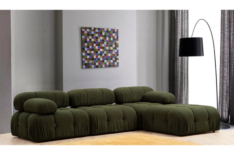 Belgin Högermodul / Fåtölj 95 cm med fasta armstöd och repdetaljer - Grön - Möbler - Soffa - Modulsoffor - Övriga moduler till modulsoffa
