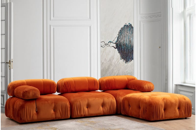 Belgin Högermodul / Fåtölj 95 cm med fasta armstöd och repdetaljer - Orange - Möbler - Soffa - Modulsoffor - Övriga moduler till modulsoffa