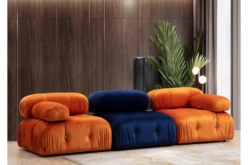 Belgin Högermodul / Fåtölj 95 cm med fasta armstöd och repdetaljer - Orange - Möbler - Soffa - Modulsoffor - Övriga moduler till modulsoffa