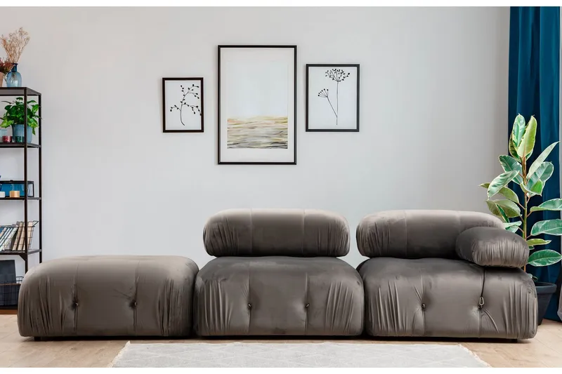 Belgin Vänstermodul / Fåtölj 95 cm med fasta armstöd och repdetaljer - Grå - Möbler - Soffa - Modulsoffor - Övriga moduler till modulsoffa