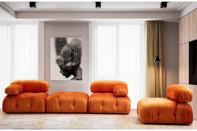 Belgin Vänstermodul / Fåtölj 95 cm med fasta armstöd och repdetaljer - Orange - Möbler - Soffa - Modulsoffor - Övriga moduler till modulsoffa