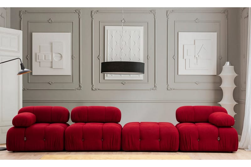 Belgin Vänstermodul / Fåtölj 95 cm med fasta armstöd och repdetaljer - Röd - Möbler - Soffa - Modulsoffor - Övriga moduler till modulsoffa