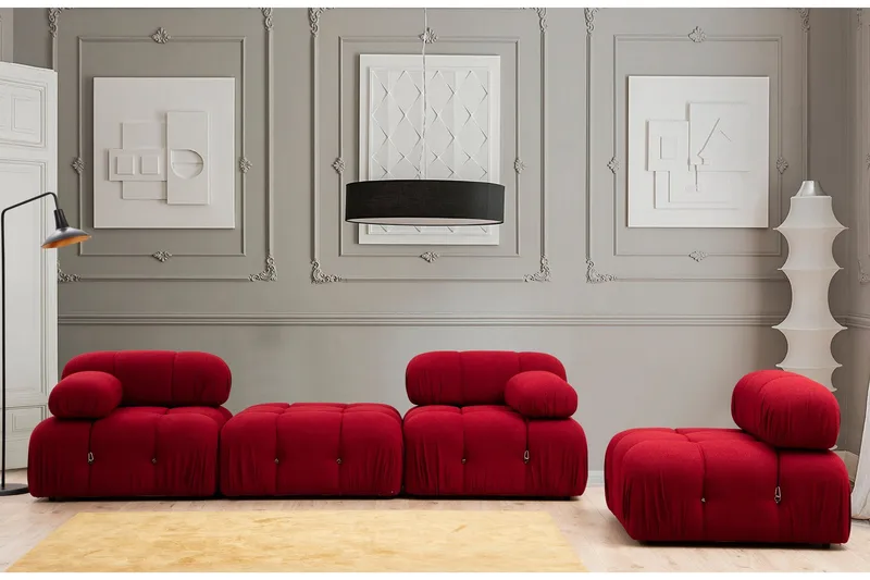 Belgin Vänstermodul / Fåtölj 95 cm med fasta armstöd och repdetaljer - Röd - Möbler - Soffa - Modulsoffor - Övriga moduler till modulsoffa