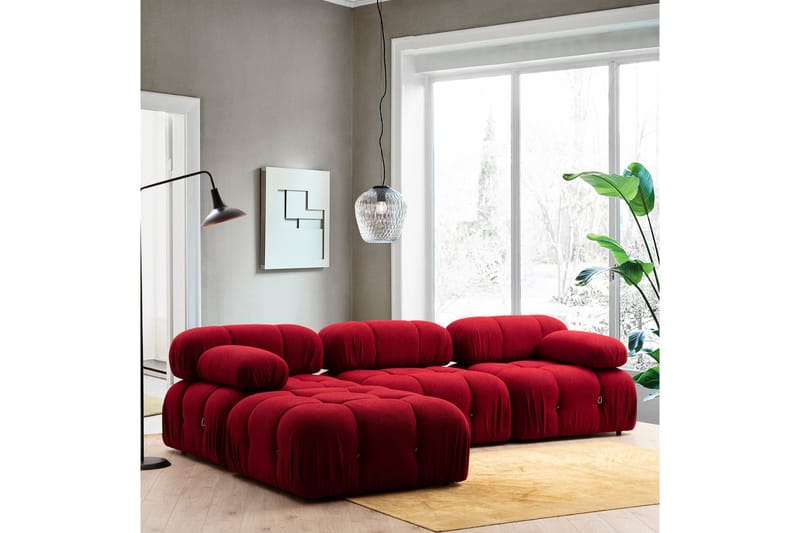 Belgin Vänstermodul / Fåtölj 95 cm med fasta armstöd och repdetaljer - Röd - Möbler - Soffa - Modulsoffor - Övriga moduler till modulsoffa