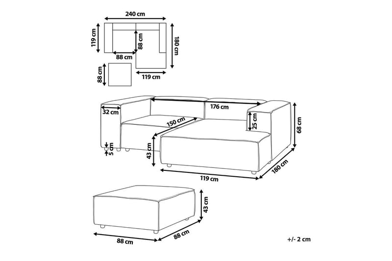 2-sits Hörnsoffa med fotpall Aprica - Möbler - Soffa - Modulsoffor - Hörnmodul