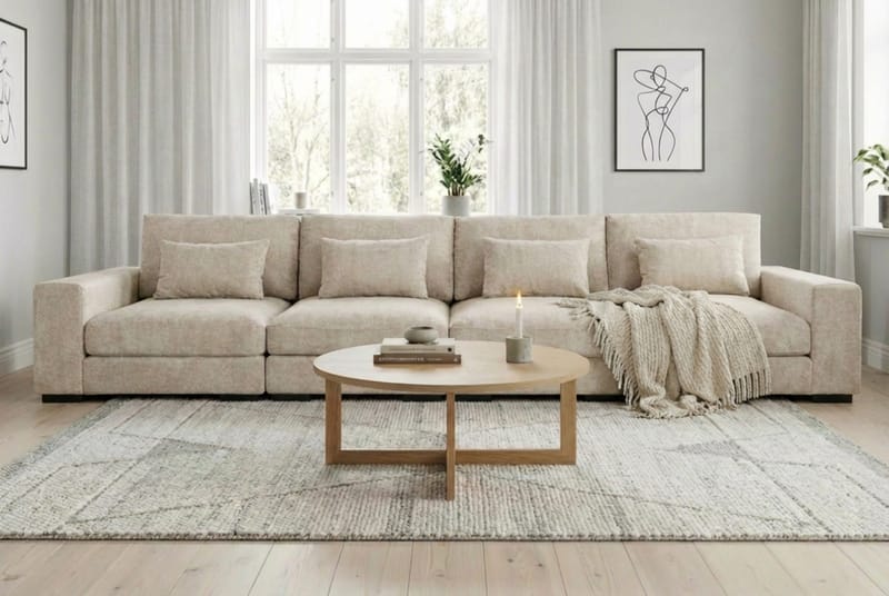 Dubai 4-sits soffa Extra Djup i Chenille - Beige - Möbler - Soffa - Modulsoffor - Komplett modulsoffa