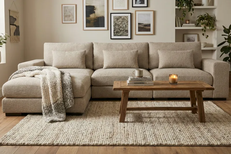 Dubai Extra djup 4-sits Modulsoffa med divan höger i tyg vändbar Extra Djup - Greige - Möbler - Soffa - Modulsoffor - Komplett modulsoffa