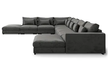 Dubai Stor U-modulsoffa Large med Divan Höger Sammet Extra Djup - Mörkgrå - Möbler - Soffa - Modulsoffor - Komplett modulsoffa