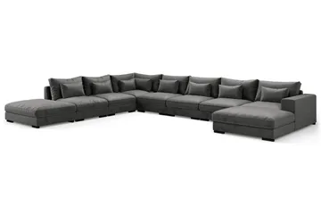 Dubai Stor U-modulsoffa Large med Divan Höger Sammet Extra Djup - Mörkgrå - Möbler - Soffa - Modulsoffor - Komplett modulsoffa