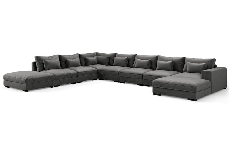 Dubai Stor U-modulsoffa Large med Divan Höger Sammet Extra Djup - Mörkgrå - Möbler - Soffa - Modulsoffor - Komplett modulsoffa