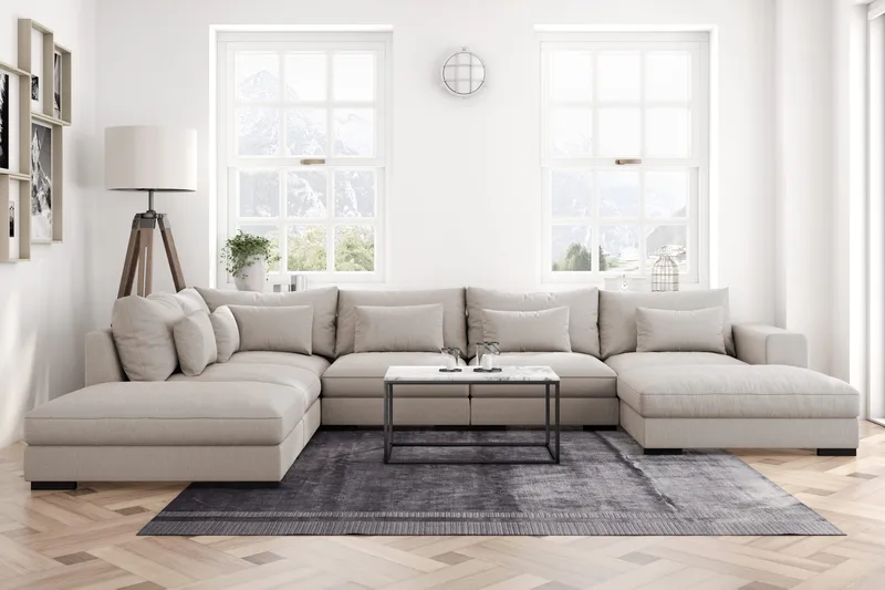 Dubai Stor U-modulsoffa med Divan Höger 432 cm Extra Djup - Beige - Möbler - Soffa - Modulsoffor - Komplett modulsoffa