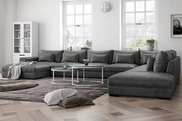 Dubai Stor U-modulsoffa med Divan Vänster Sammet 527 cm Extra Djup - Mörkgrå - Möbler - Soffa - Modulsoffor - Komplett modulsoffa