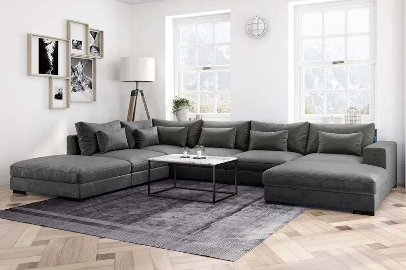 Dubai Stor U Soffa modul med Divan Höger Sammet Extra djup - Mörkgrå - Möbler - Soffa - Modulsoffor - Komplett modulsoffa