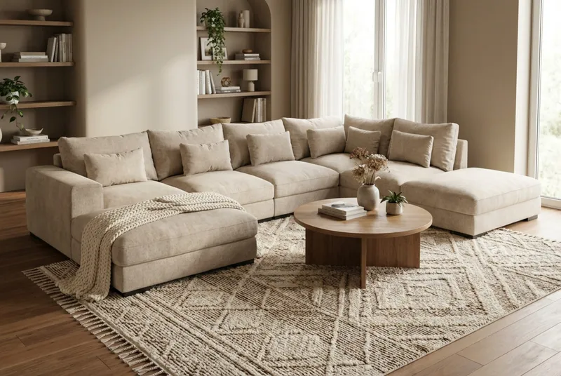 Dubai Stor U Soffa modul med Divan Vänster Extra Djup i Chenille - Beige - Möbler - Soffa - Modulsoffor - Komplett modulsoffa