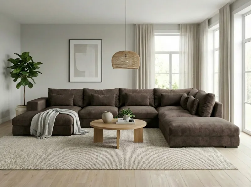 Dubai Stor U Soffa modul med Divan Vänster Extra Djup i Chenille - Mörkbrun - Möbler - Soffa - Modulsoffor - Komplett modulsoffa