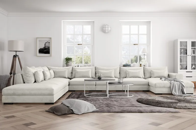 Dubai U-modulsoffa Large med Divan Höger Sammet Extra Djup - Vit - Möbler - Soffa - Modulsoffor - Komplett modulsoffa
