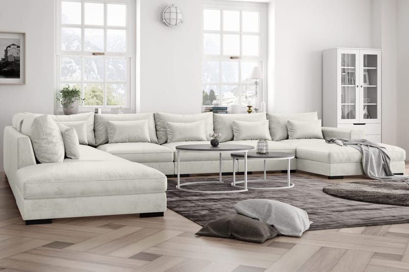 Dubai U-modulsoffa Large med Divan Höger Sammet Extra Djup - Vit - Möbler - Soffa - Modulsoffor - Komplett modulsoffa