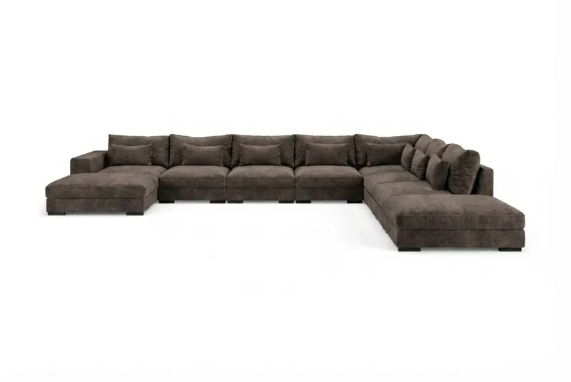 Dubai U-modulsoffa Large med Divan Vänster Extra Djup i Chenille - Mörkbrun - Möbler - Soffa - Modulsoffor - Komplett modulsoffa