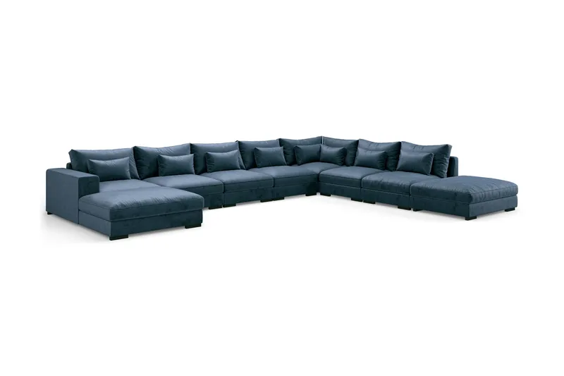 Dubai U-modulsoffa Large med Divan Vänster Sammet Extra Djup - Blå - Möbler - Soffa - Modulsoffor - Komplett modulsoffa