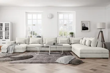 Dubai U-modulsoffa Large med Divan Vänster Sammet Extra Djup - Vit - Möbler - Soffa - Modulsoffor - Komplett modulsoffa