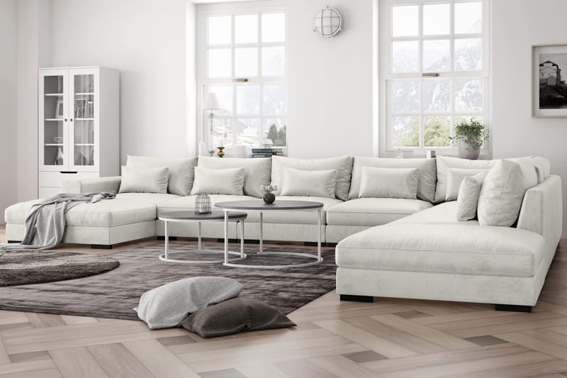 Dubai U-modulsoffa Large med Divan Vänster Sammet Extra Djup - Vit - Möbler - Soffa - Modulsoffor - Komplett modulsoffa